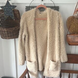 Free People Cream Fuzzy Cardigan